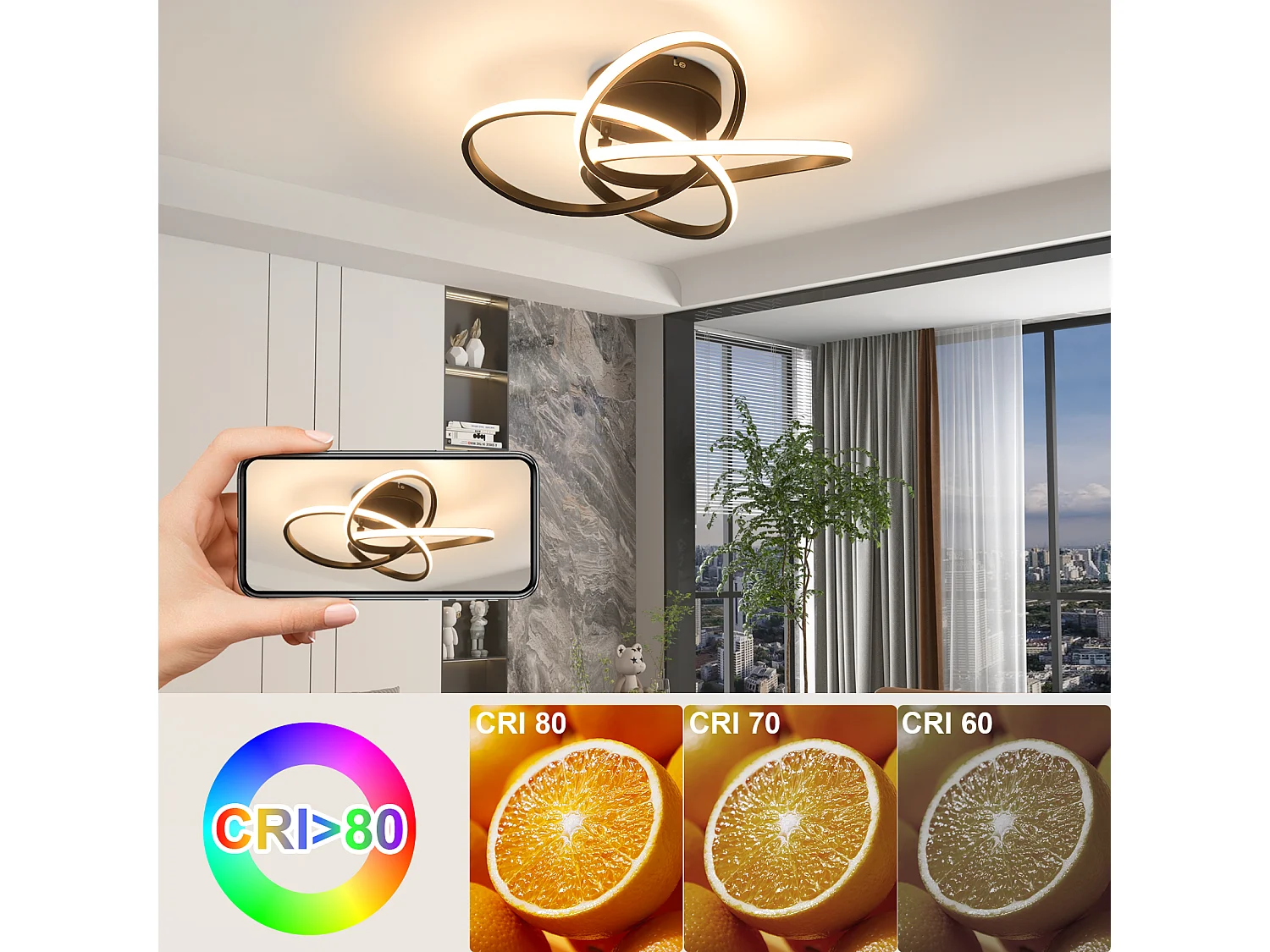 ZMH Plafonnier LED Moderne – Design Fleur Noir, 28W, Blanc Chaud 3000K, pour Cuisine