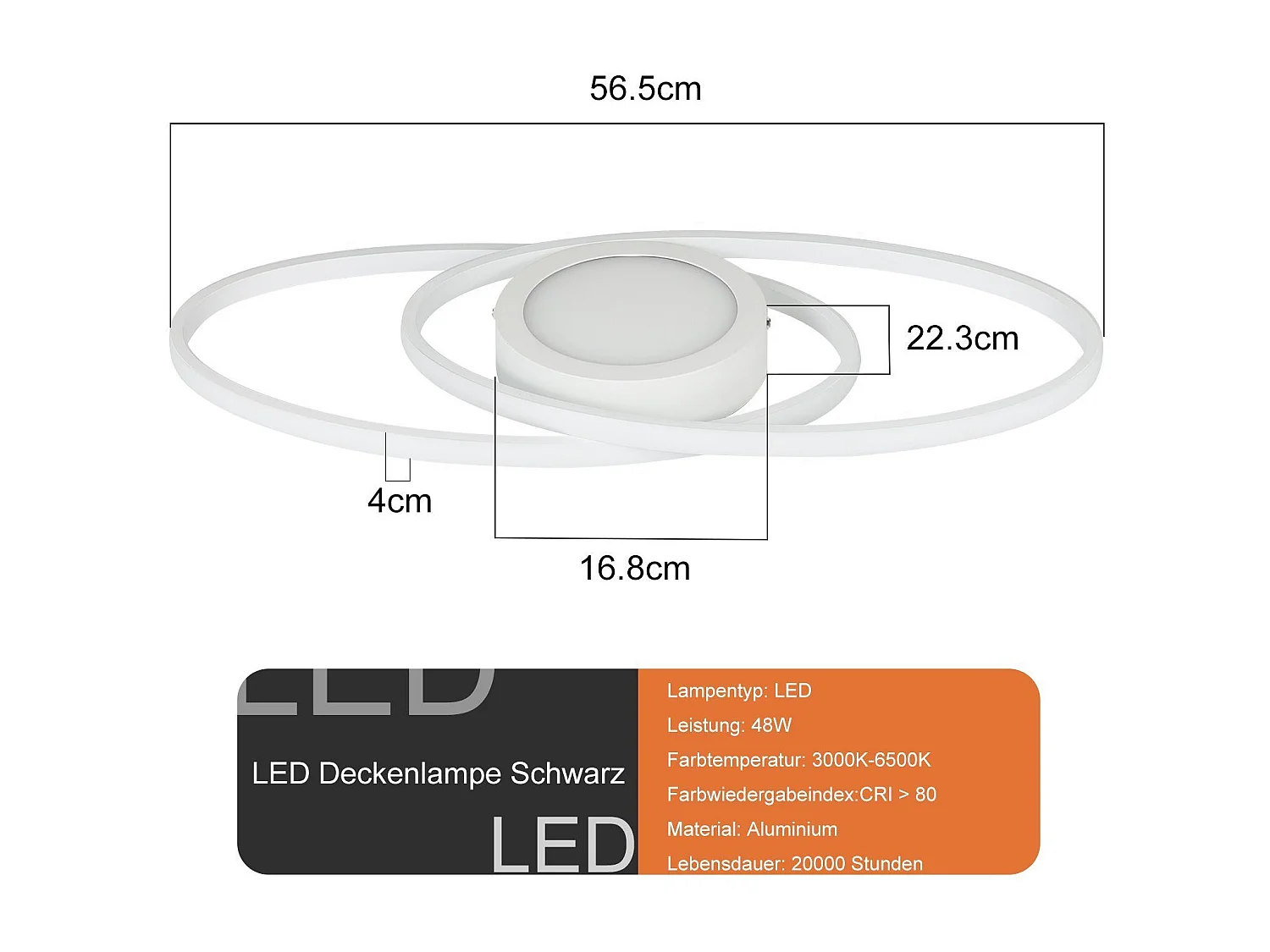 ZMH Plafonnier LED  moderne à intensité variable 48 W avec télécommande pour couloir