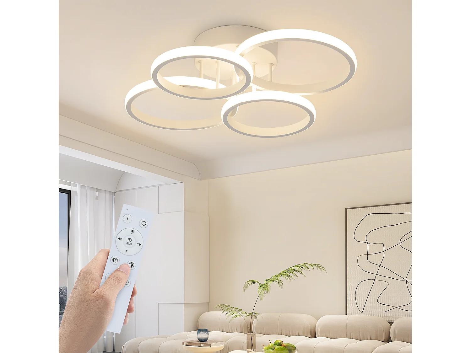 ZMH Plafonnier LED moderne blanc 48W 55cm dimmable avec télécommande pour salon chambre