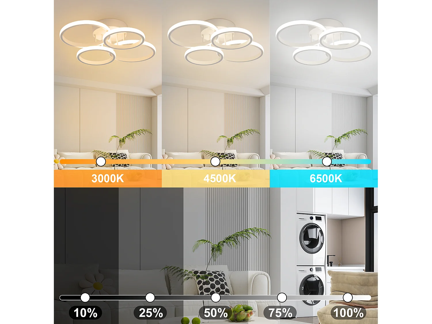 ZMH Plafonnier LED moderne blanc 48W 55cm dimmable avec télécommande pour salon chambre