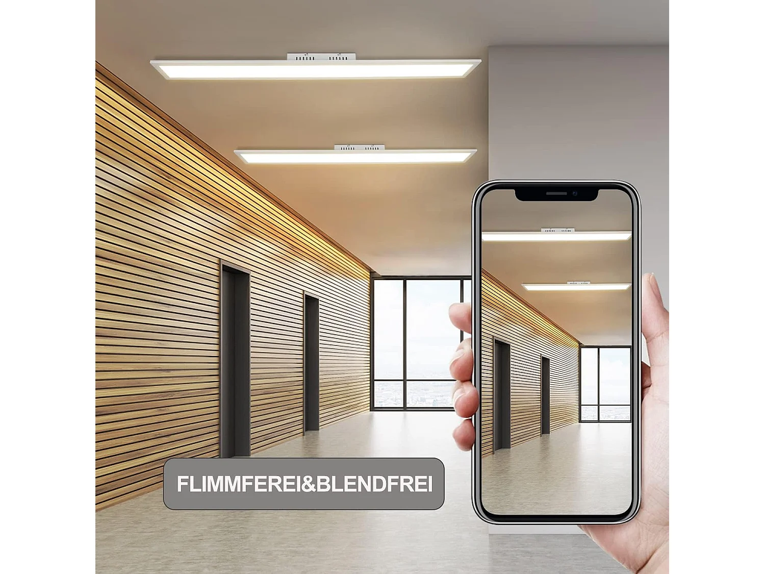 ZMH Plafonnier LED 42W blanc 3360lm 120x15cm panneau dimmable avec télécommande pour salon moderne chambre bureau cuisine couloir