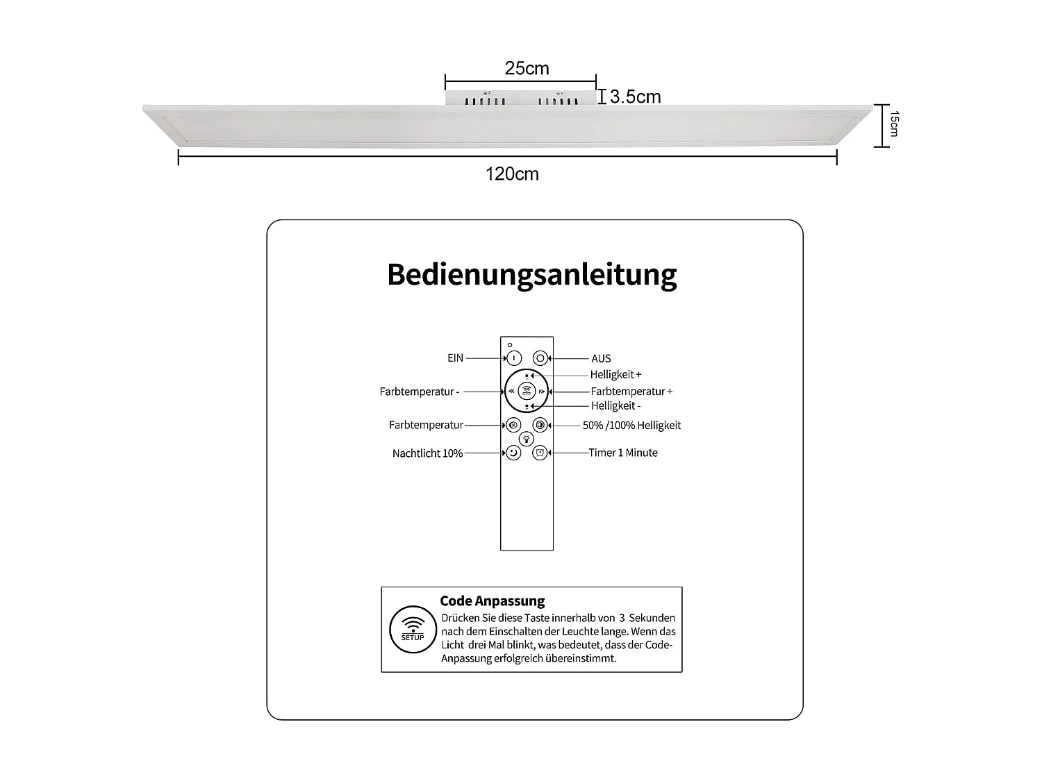 ZMH Plafonnier LED 42W blanc 3360lm 120x15cm panneau dimmable avec télécommande pour salon moderne chambre bureau cuisine couloir