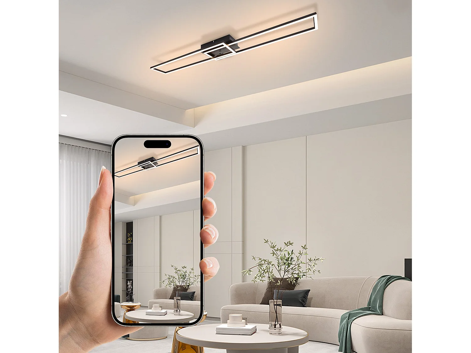 ZMH Plafonnier LED  à 2 cadres design moderne 32W 3 000K  idéal pour un salon ou une chambre à coucher