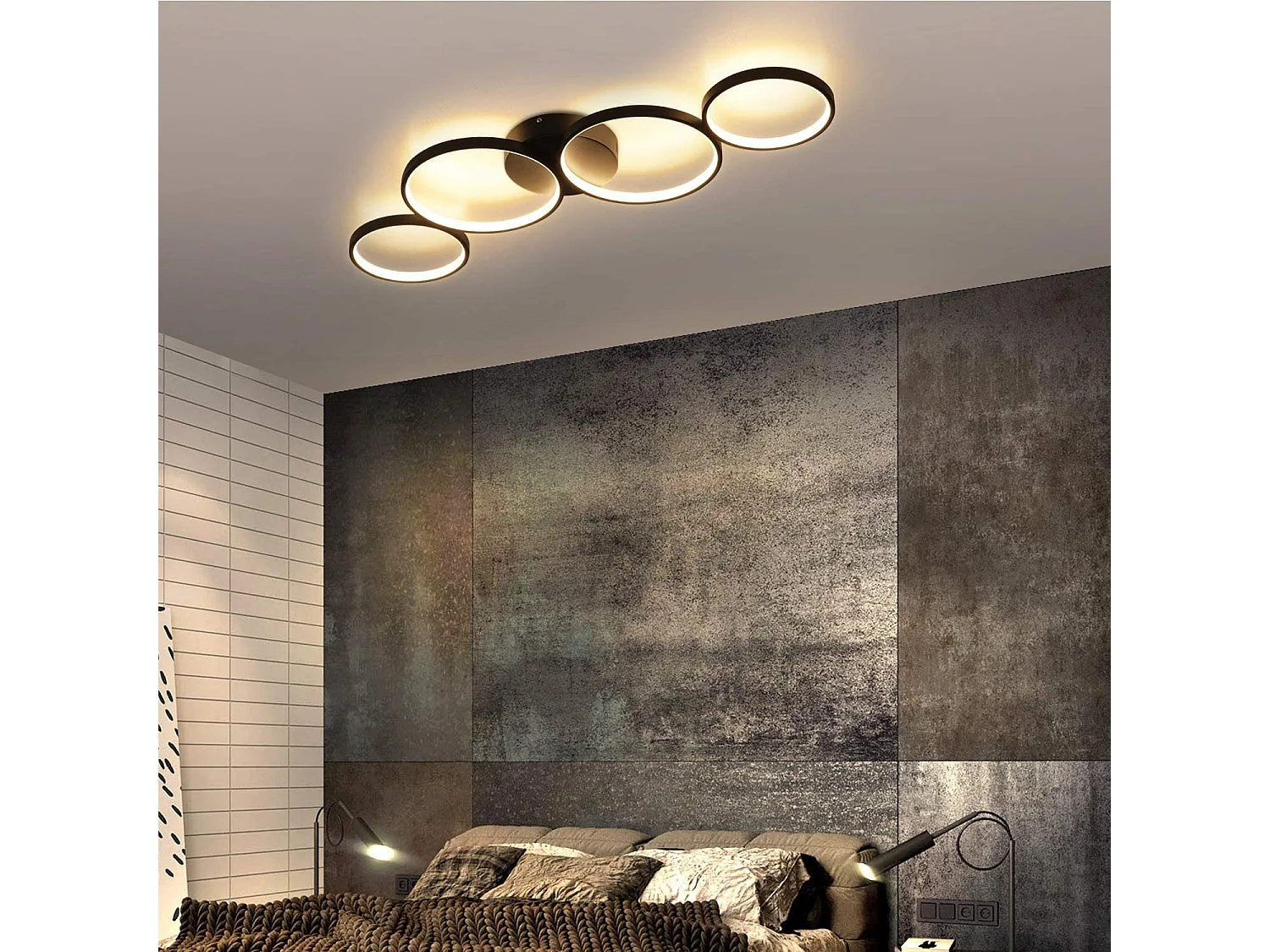 ZMH Plafonnier LED Chandelier de salon Moderne 4 anneaux de flammes Optique avec télécommande