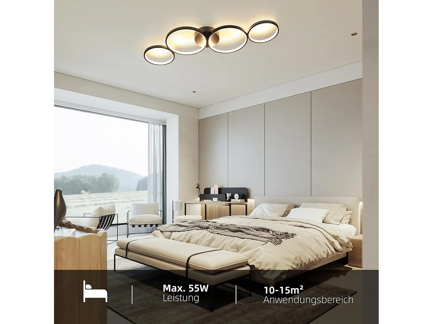ZMH Plafonnier LED Chandelier de salon Moderne 4 anneaux de flammes Optique avec télécommande