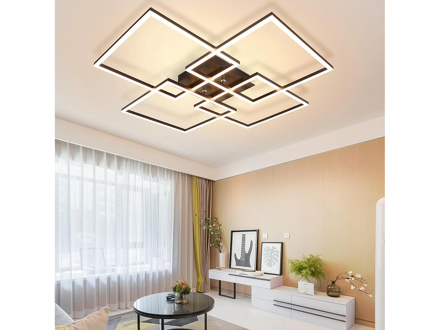 ZMH Plafonnier LED Dimmable Noir 48W Design Moderne avec Télécommande Pour Salon Chambre Cuisine