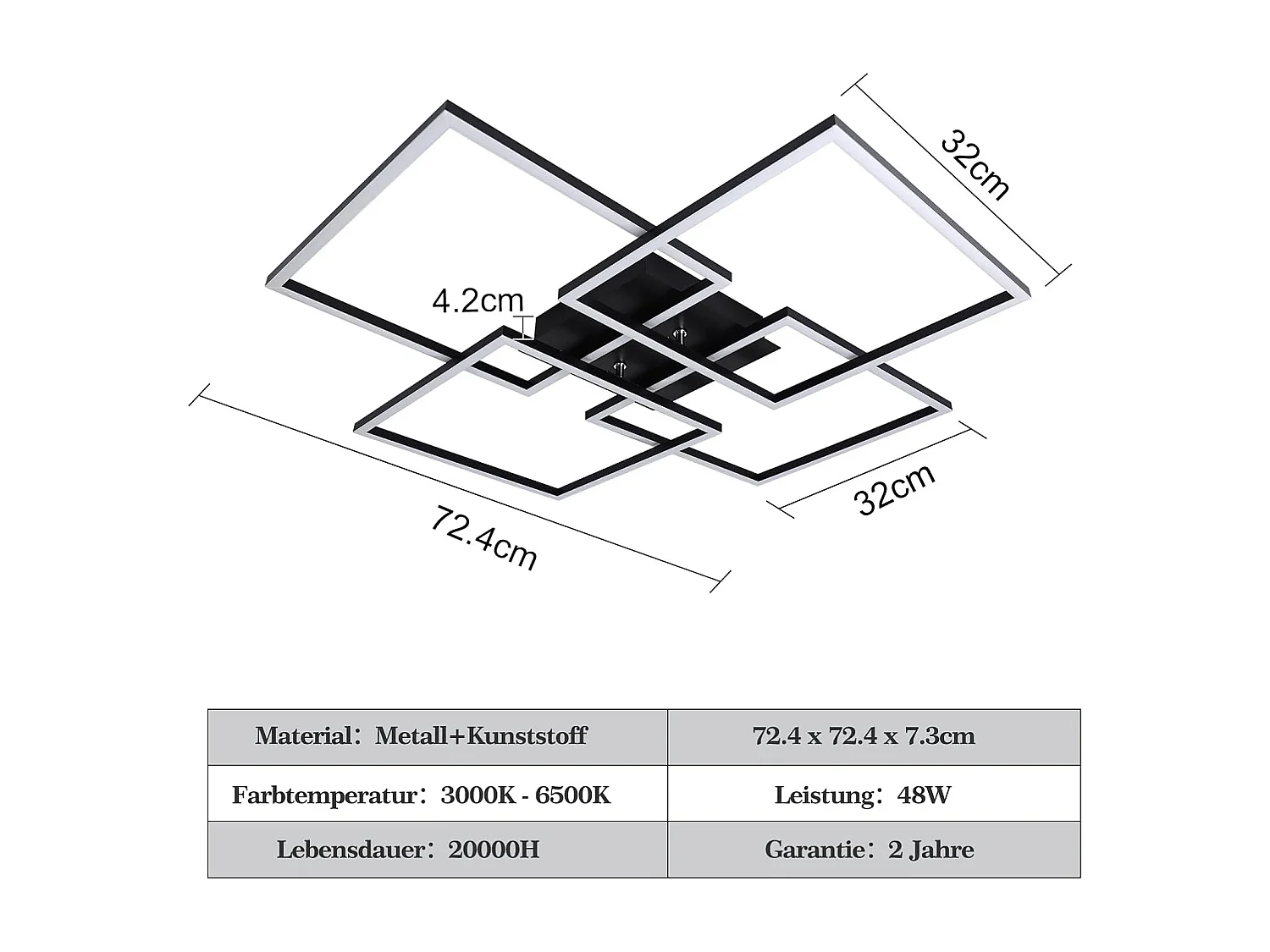 ZMH Plafonnier LED Dimmable Noir 48W Design Moderne avec Télécommande Pour Salon Chambre Cuisine