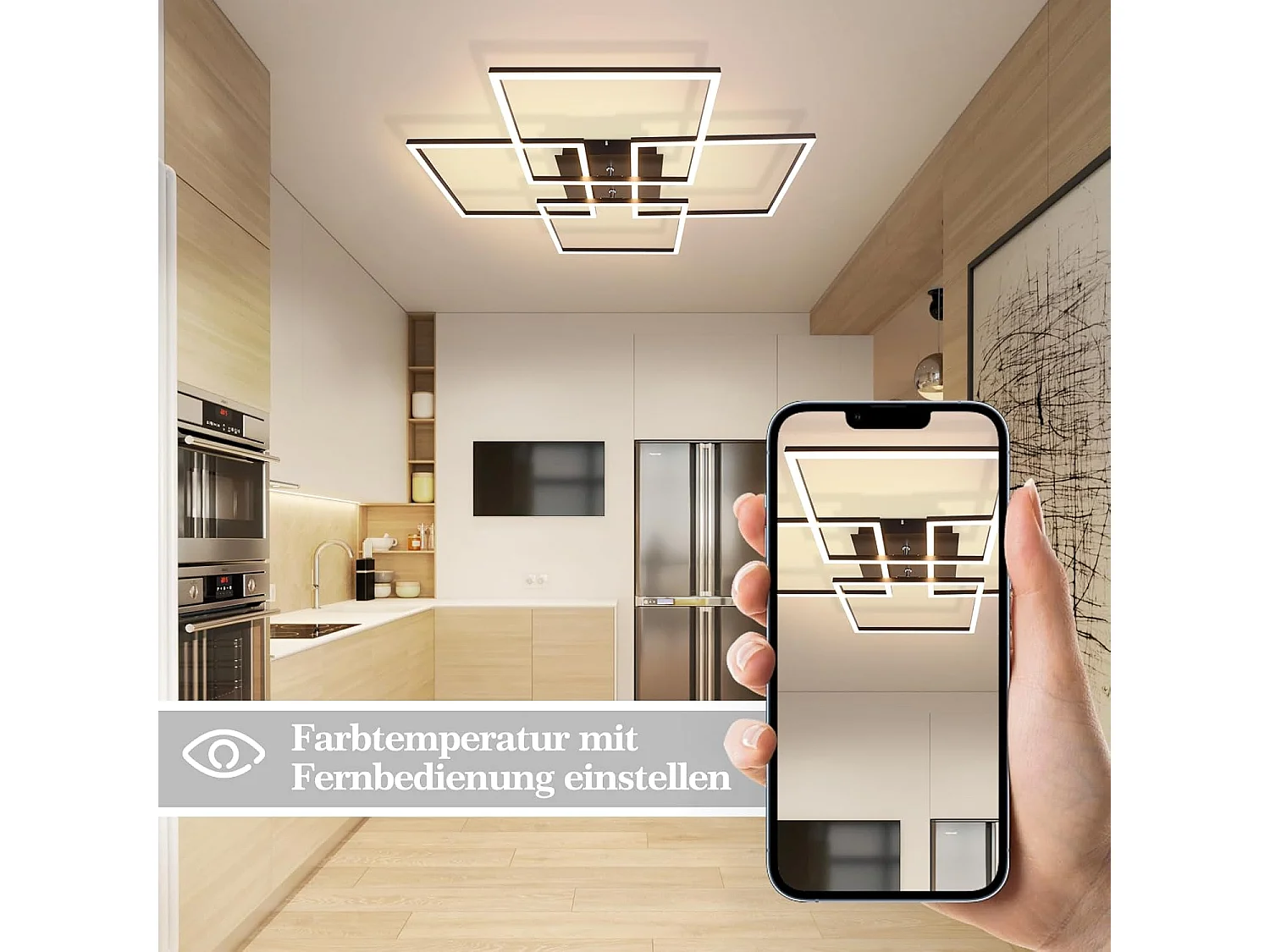 ZMH Plafonnier LED Dimmable Noir 48W Design Moderne avec Télécommande Pour Salon Chambre Cuisine