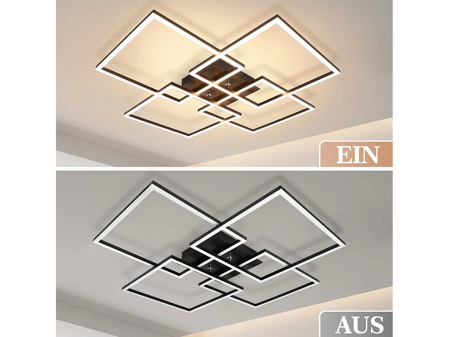 ZMH Plafonnier LED Dimmable Noir 48W Design Moderne avec Télécommande Pour Salon Chambre Cuisine