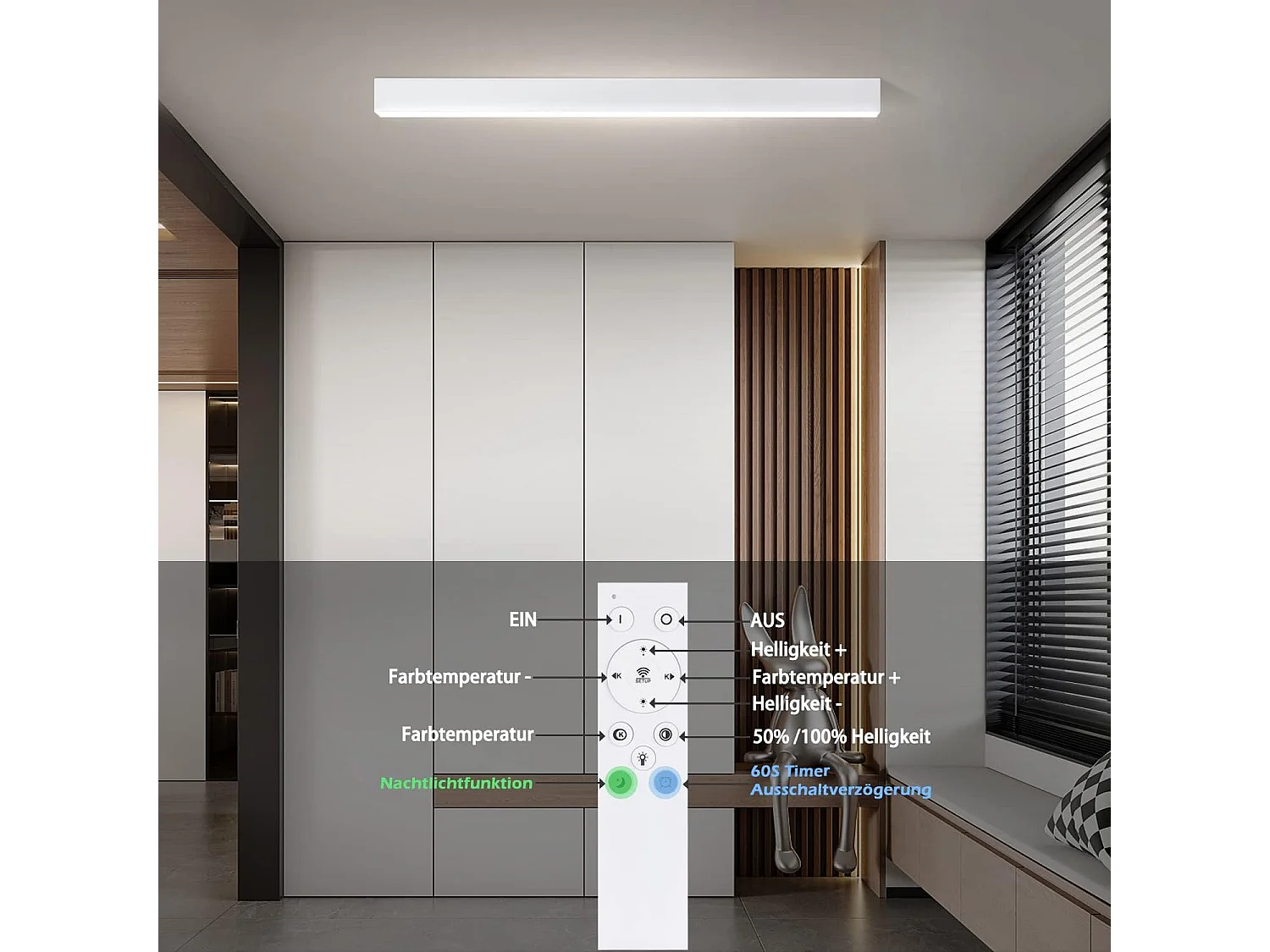 ZMH Plafonnier lumineuse de bureau moderne à intensité variable avec télécommande