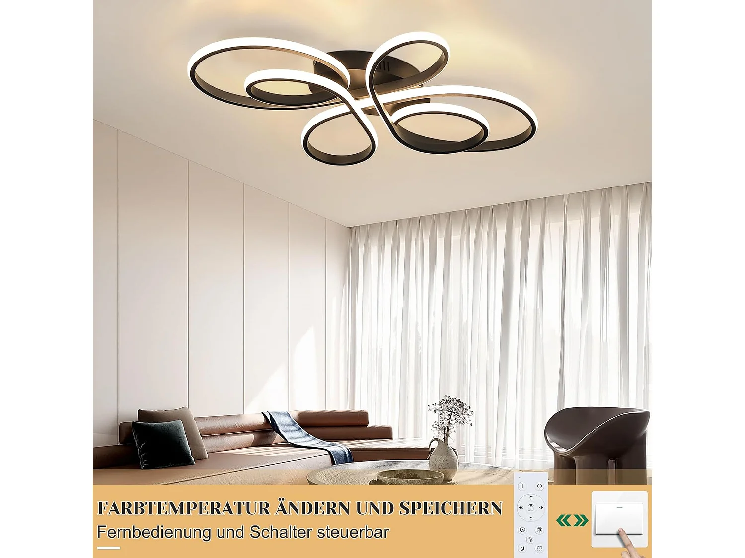 ZMH Plafonnier LED Salon Lumière Dimmable Grand Salon 100cm 90W Moderne