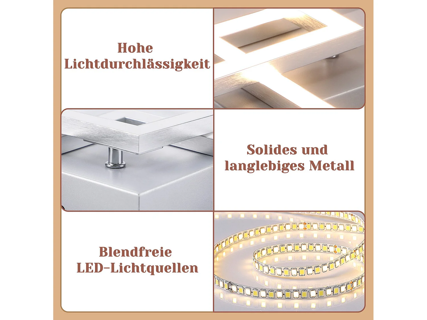 ZMH Plafonnier LED Carré 47cm 24W Argent Design Moderne 3000K Blanc Chaud Pour Couloir Cuisine Salon Chambre Bureau