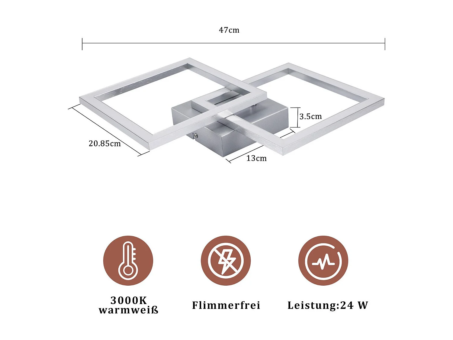 ZMH Plafonnier LED Carré 47cm 24W Argent Design Moderne 3000K Blanc Chaud Pour Couloir Cuisine Salon Chambre Bureau