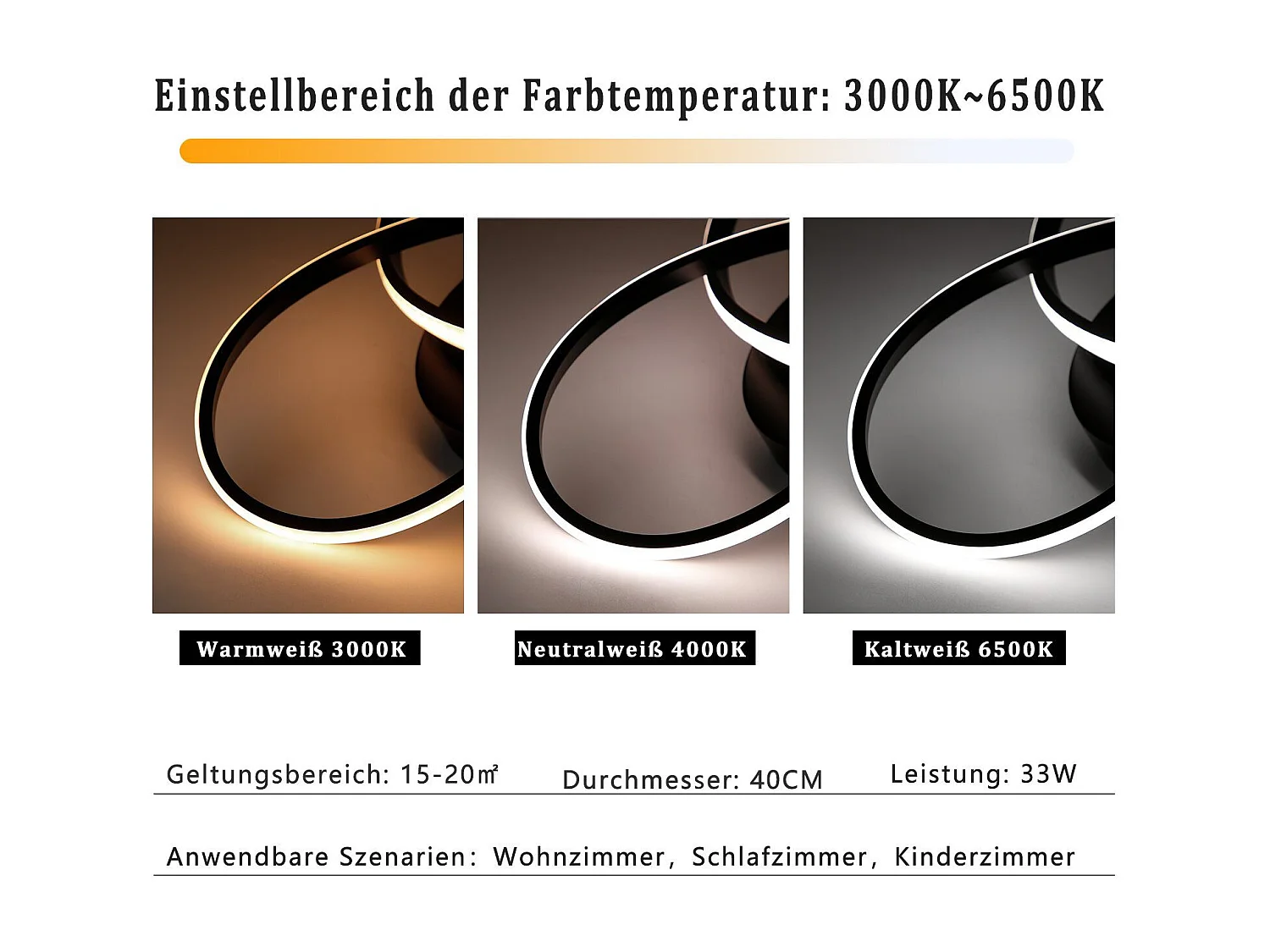ZMH Plafonnier LED Design Noir 40CM avec Intensité Variable