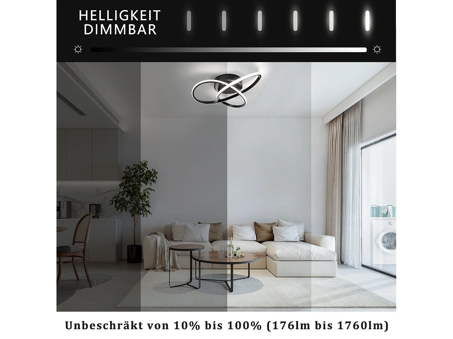 ZMH Plafonnier LED Design Noir 40CM avec Intensité Variable