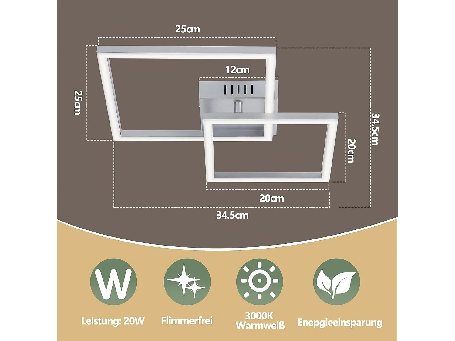 ZMH Plafonnier LED argenté 20W 3000K plafonnier salon moderne lampe de chambre pour couloir bureau