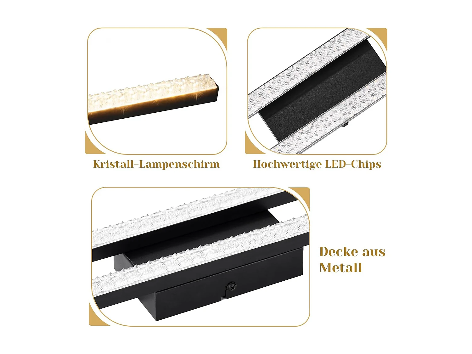 ZMH Plafonnier LED Noir 12 W Lampe Moderne en Métal Cristal Lumière Chaude 3000 K pour Chambre Couloir Cuisine Bureau Salon