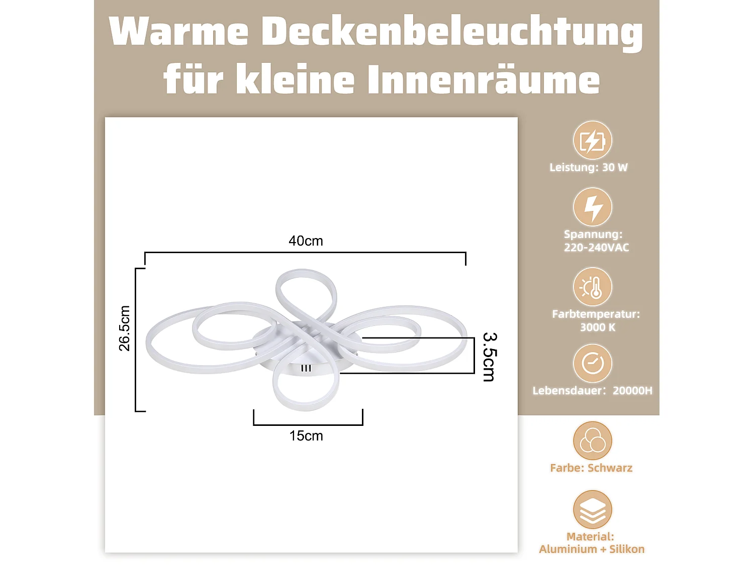 ZMH Plafonnier LED design moderne Ø40cm Blanc 30W Lumière chaude (3000K)