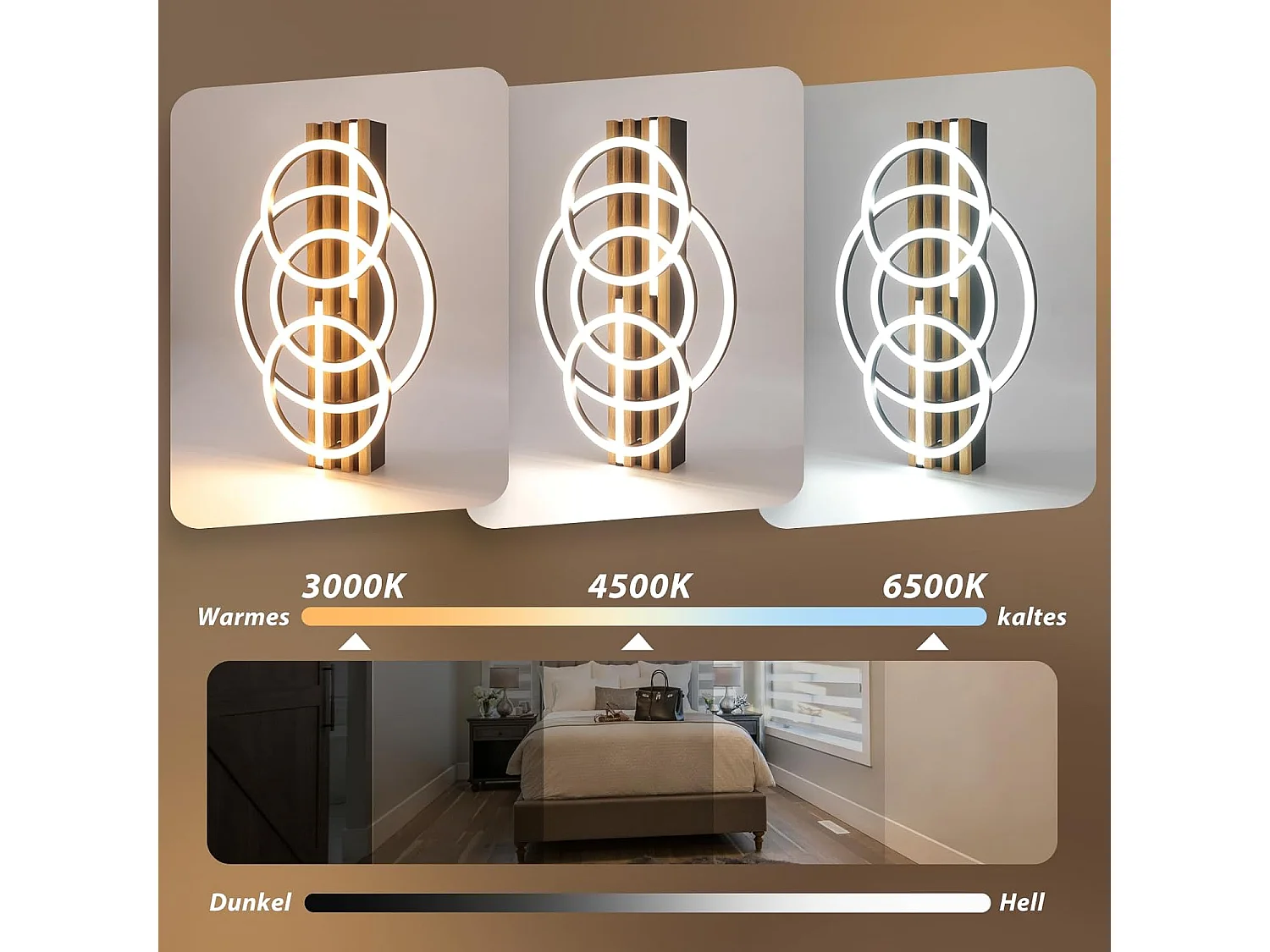 ZMH Plafonnier LED Dimmable 60W Noir Design Anneau Géométrique Effet Bois 50cm Pour Salon Chambre Cuisine Bureau