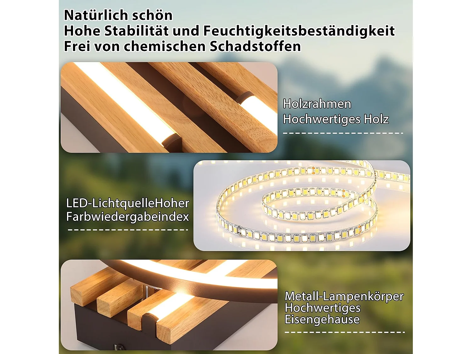 ZMH Plafonnier LED Dimmable 60W Noir Design Anneau Géométrique Effet Bois 50cm Pour Salon Chambre Cuisine Bureau