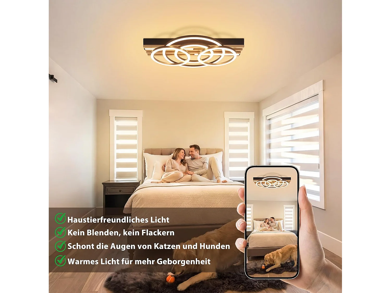 ZMH Plafonnier LED Dimmable 60W Noir Design Anneau Géométrique Effet Bois 50cm Pour Salon Chambre Cuisine Bureau