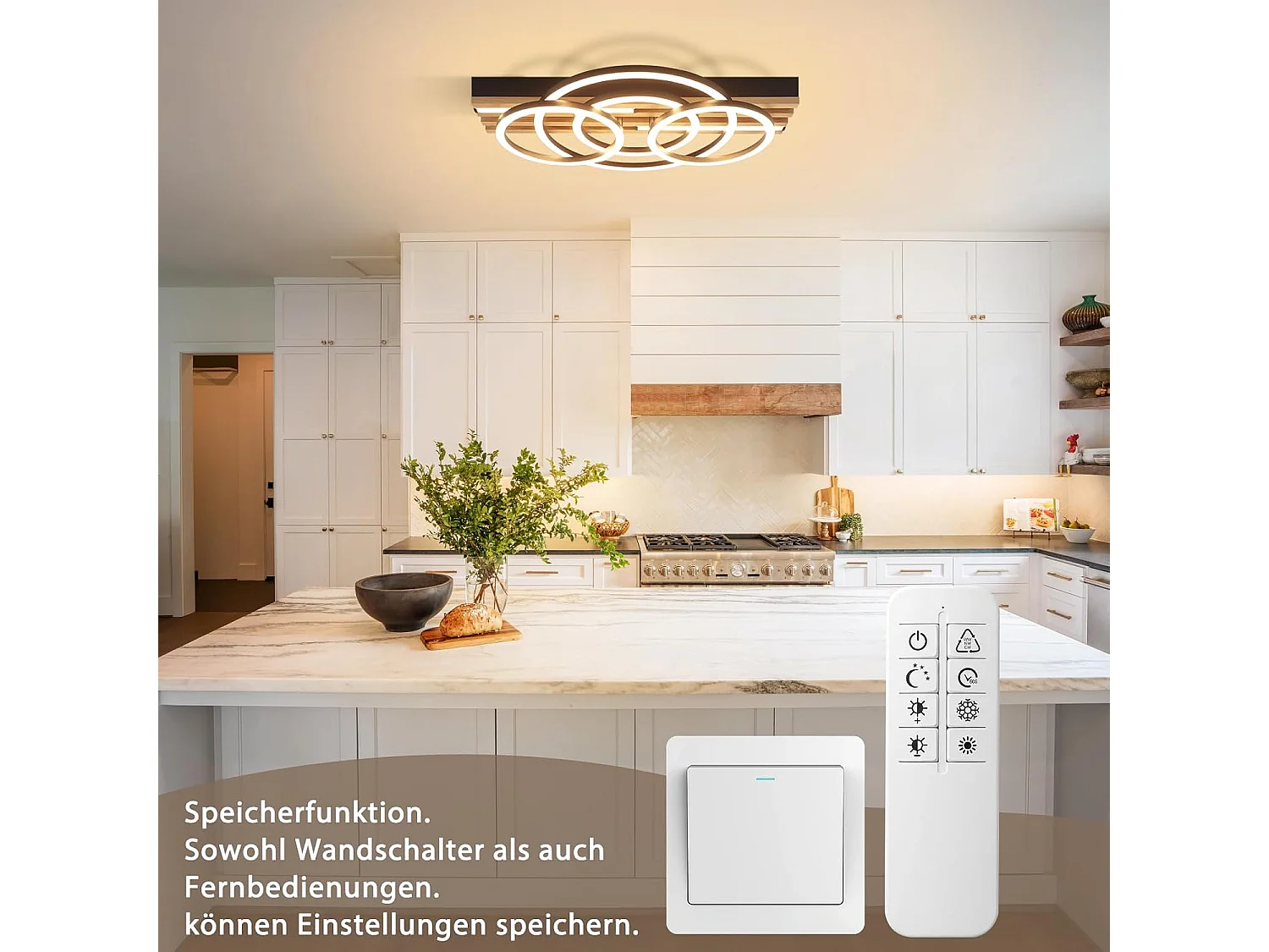 ZMH Plafonnier LED Dimmable 60W Noir Design Anneau Géométrique Effet Bois 50cm Pour Salon Chambre Cuisine Bureau