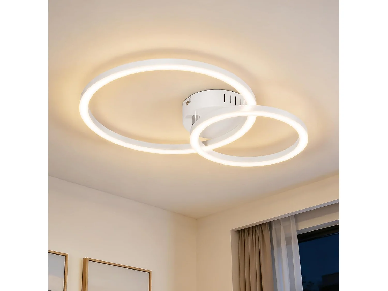 ZMH Plafonnier LED 23W blanc 3000K blanc chaud design moderne à 2 anneaux pour salon ou chambre ou couloir