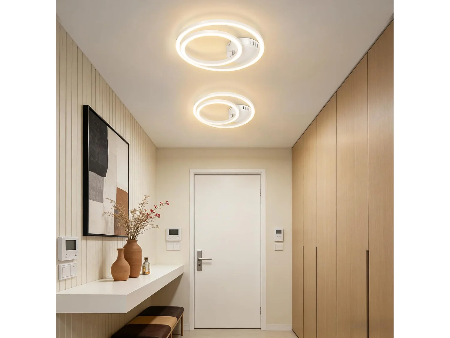 ZMH Plafonnier LED 23W blanc 3000K blanc chaud design moderne à 2 anneaux pour salon ou chambre ou couloir