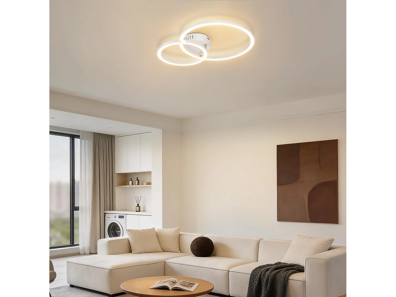 ZMH Plafonnier LED 23W blanc 3000K blanc chaud design moderne à 2 anneaux pour salon ou chambre ou couloir