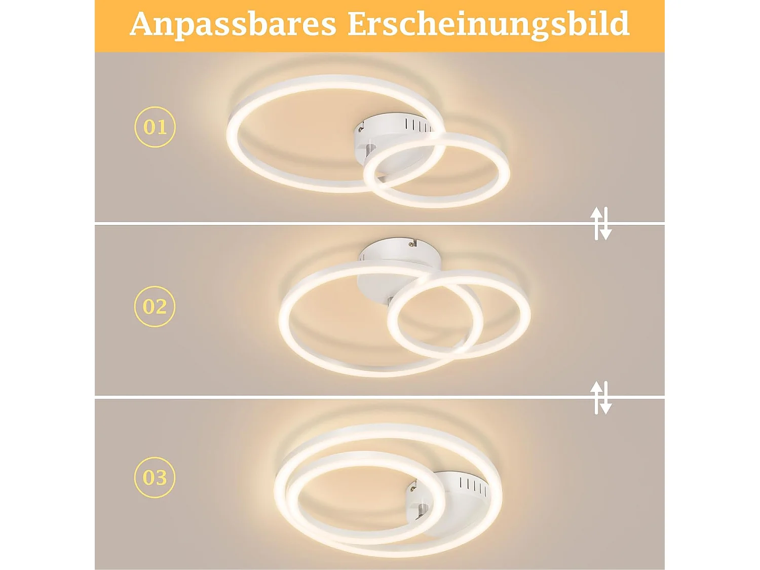 ZMH Plafonnier LED 23W blanc 3000K blanc chaud design moderne à 2 anneaux pour salon ou chambre ou couloir