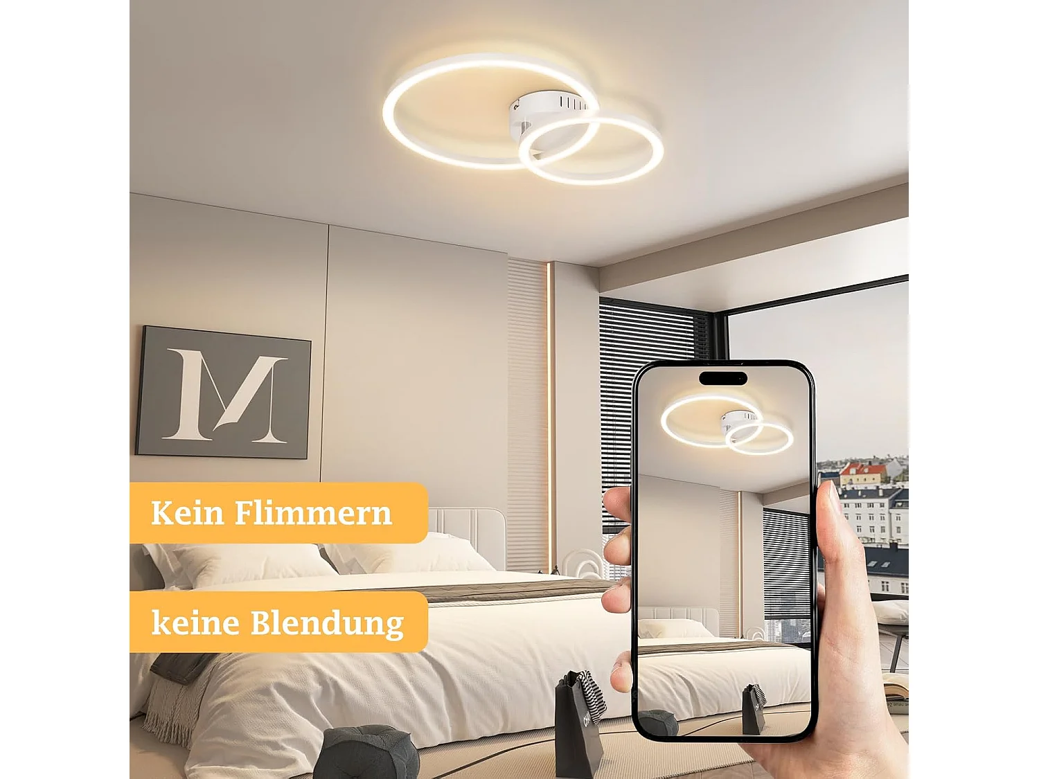 ZMH Plafonnier LED 23W blanc 3000K blanc chaud design moderne à 2 anneaux pour salon ou chambre ou couloir