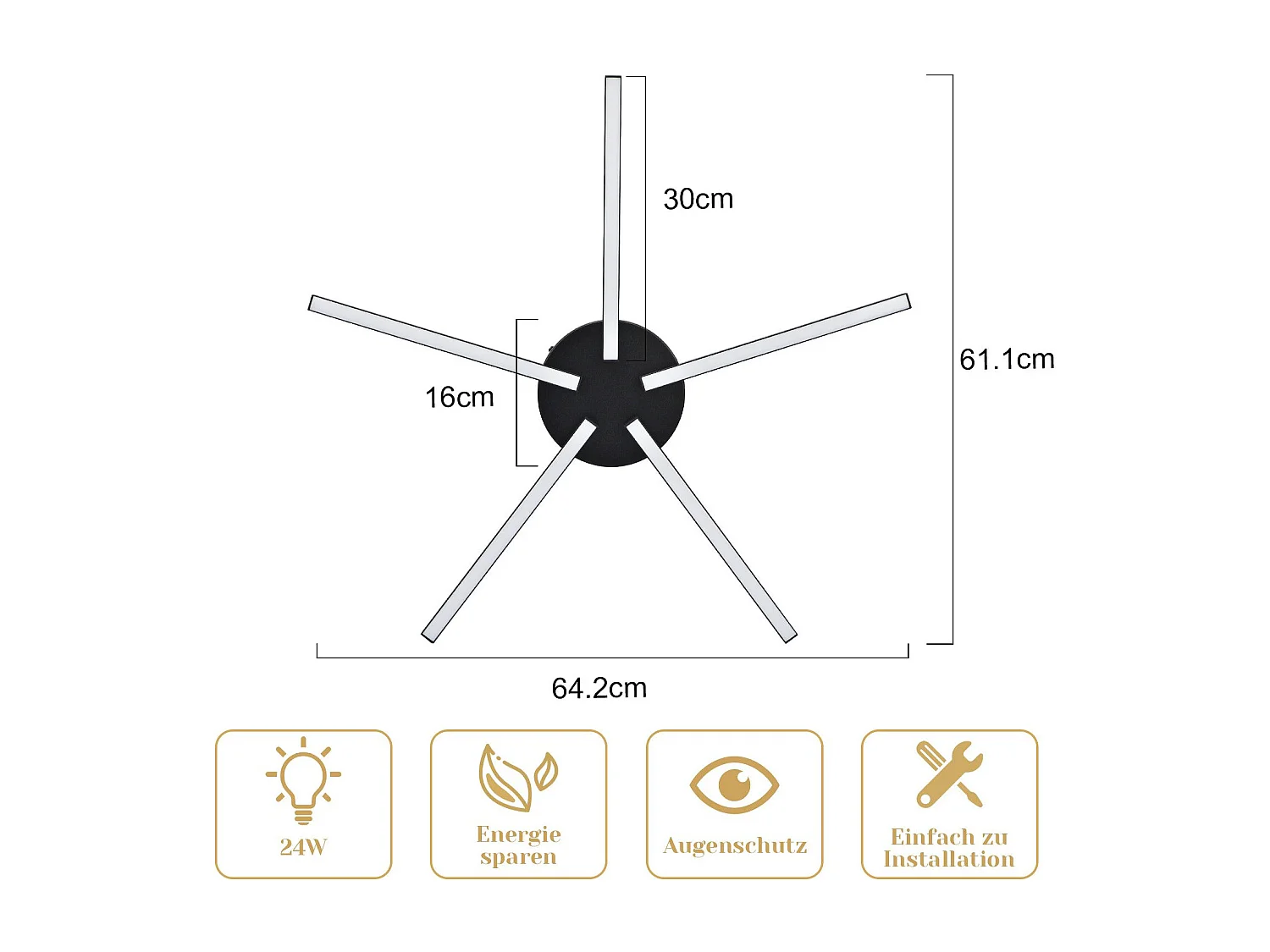 ZMH Plafonnier LED noir 24 W design moderne 3000K sans chevauchement pour salon et bureau
