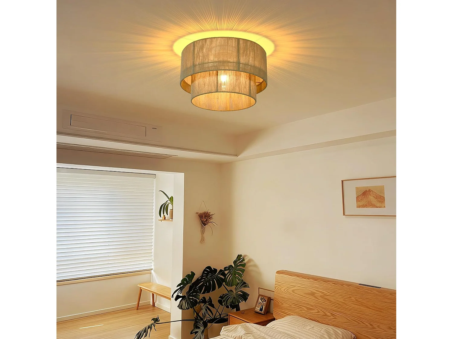 ZMH Plafonnier jaune E27 plafonnier de chambre style rétro fabriqué en corde de jute naturelle convient aux salons cuisines et couloirs (sans Ampoule)