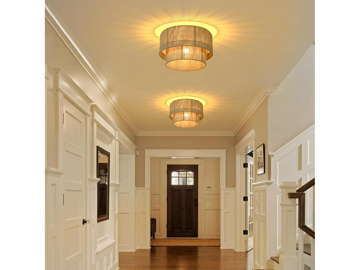 ZMH Plafonnier jaune E27 plafonnier de chambre style rétro fabriqué en corde de jute naturelle convient aux salons cuisines et couloirs (sans Ampoule)