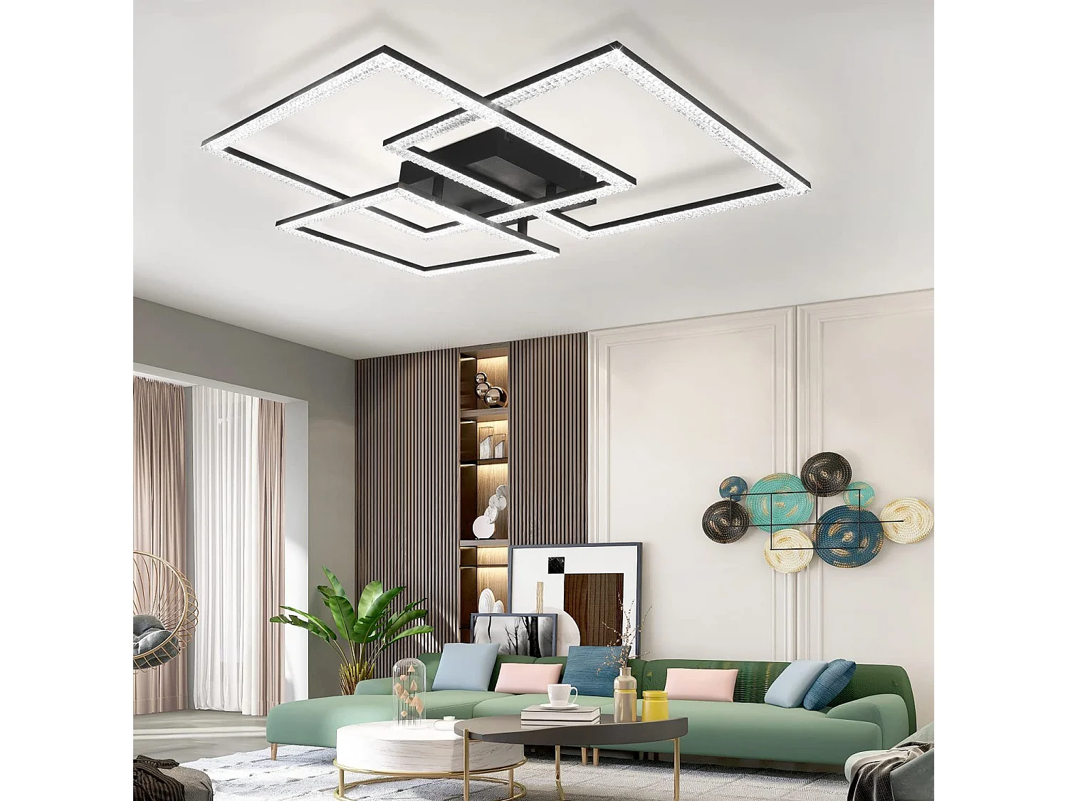 ZMH Plafonnier LED Glamour en Cristal Noir Design Modulaire 82W pour Intérieur