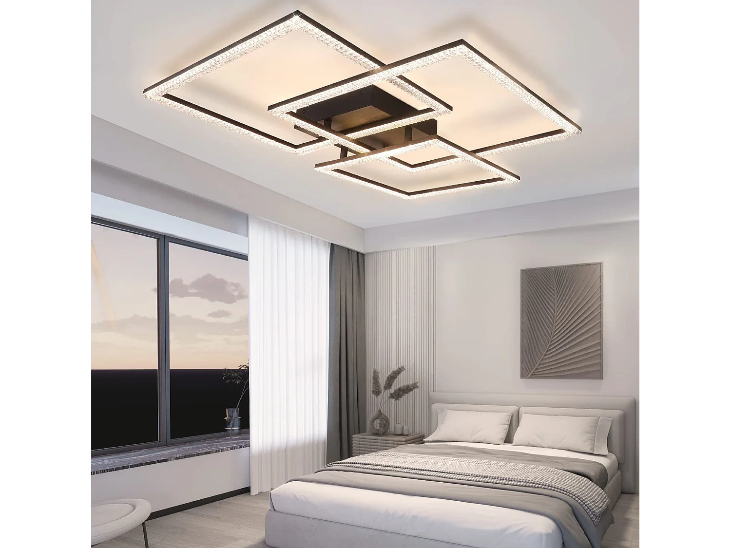 ZMH Plafonnier LED Glamour en Cristal Noir Design Modulaire 82W pour Intérieur