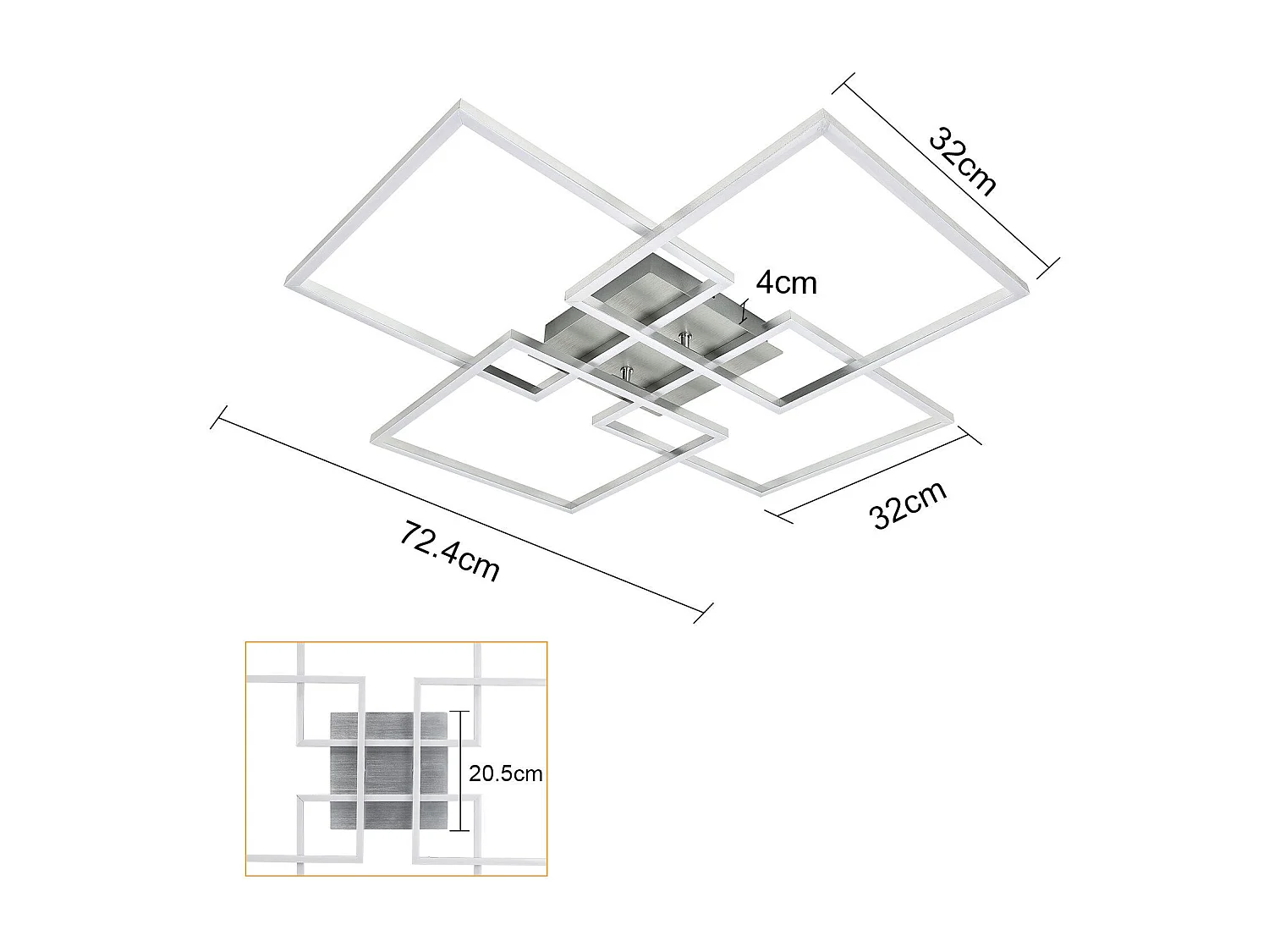 ZMH Plafonnier LED géométrique argenté à intensité variable pour chambre à coucher 64cm 36W pour salon