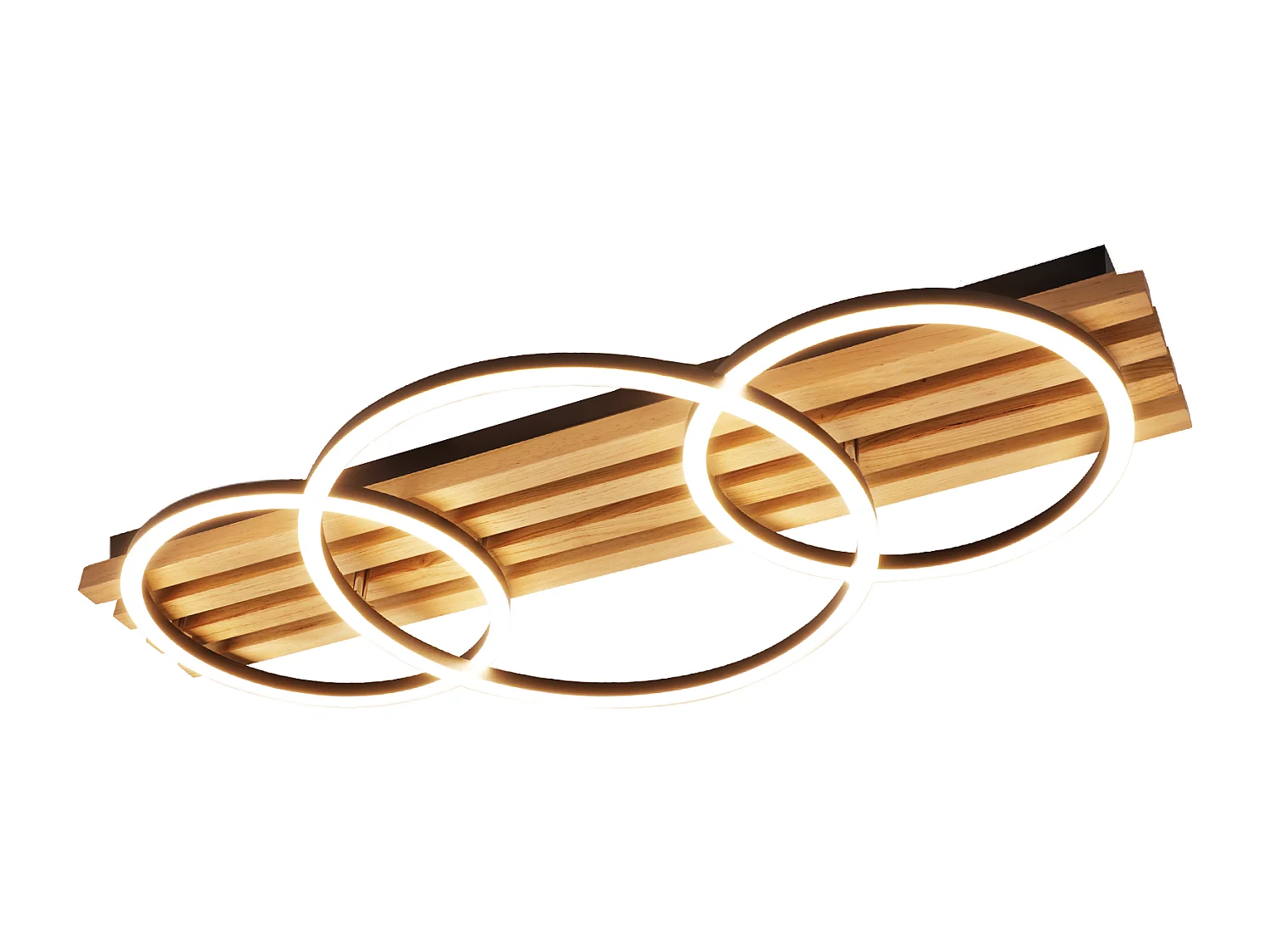 ZMH Plafonnier LED dimmable en bois : 70cm, 46W, 3 anneaux, design moderne, noir, avec télécommande pour salon