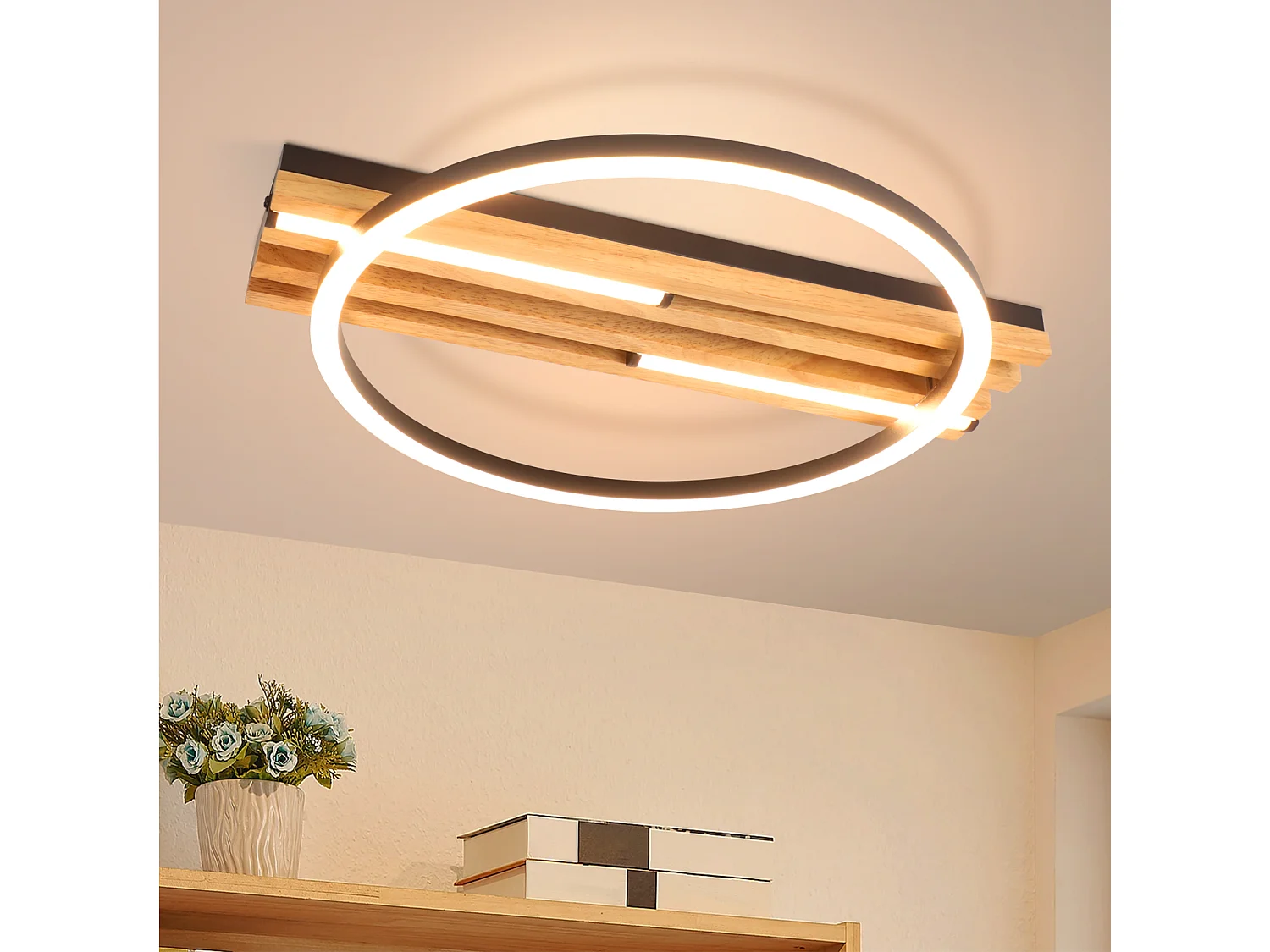 ZMH Plafonnier LED noir 24W 38cm blanc chaud 3000K rond moderne pour chambre ou salon