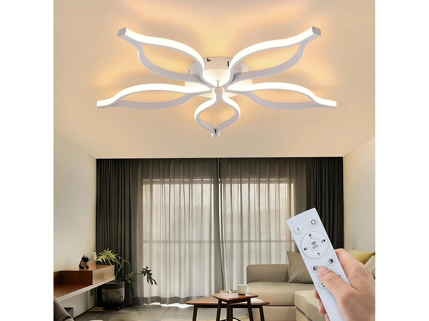ZMH Plafonnier LED blanc 80cm 75W plafonnier salon moderne avec télécommande et intensité pour chambre à coucher