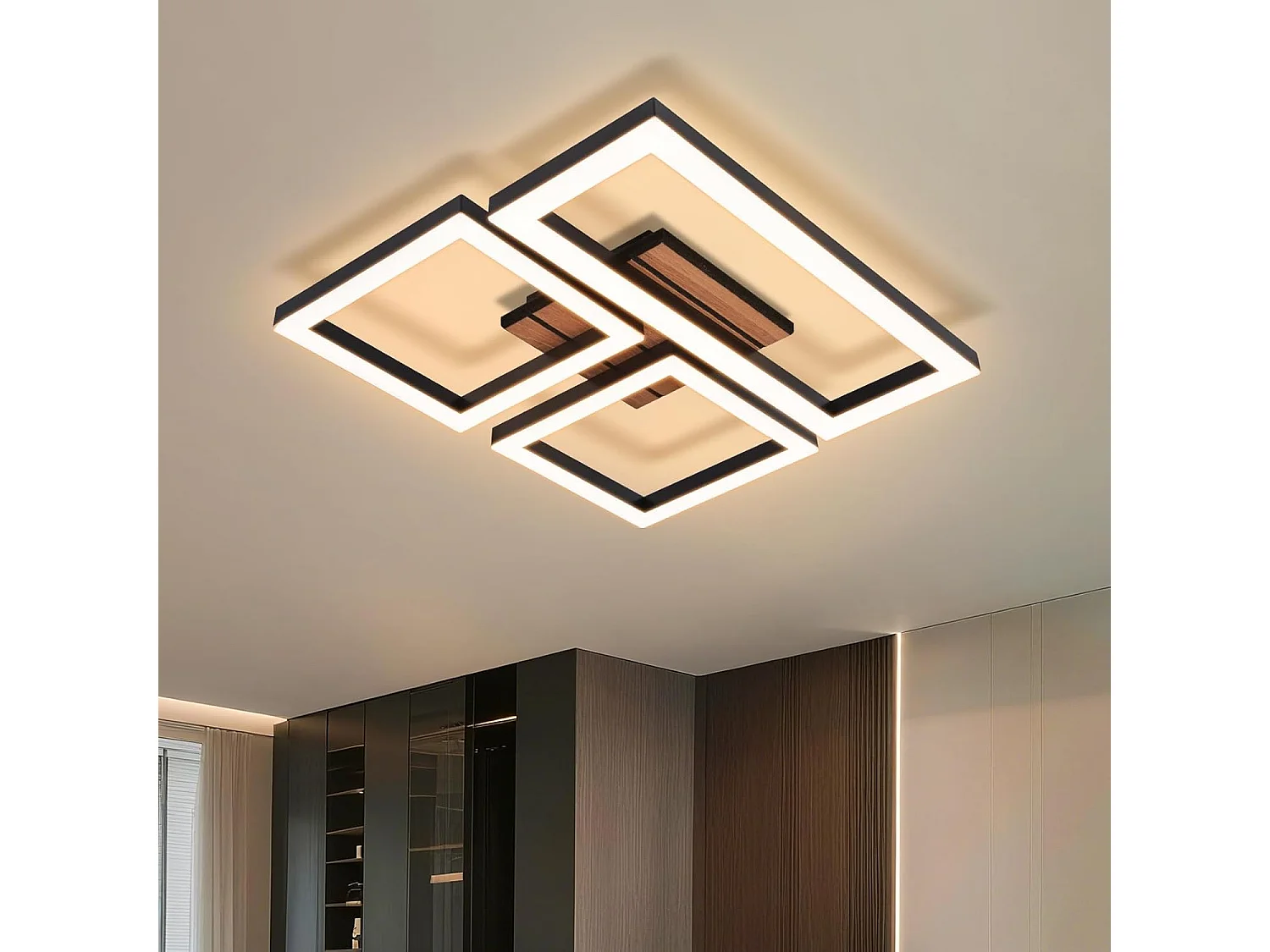 ZMH Plafonnier LED 21W Noir Design Moderne Effet Bois 3000K Blanc Chaud Pour Salon Chambre Cuisine Bureau