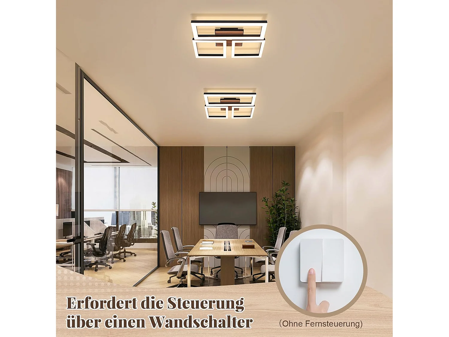 ZMH Plafonnier LED 21W Noir Design Moderne Effet Bois 3000K Blanc Chaud Pour Salon Chambre Cuisine Bureau