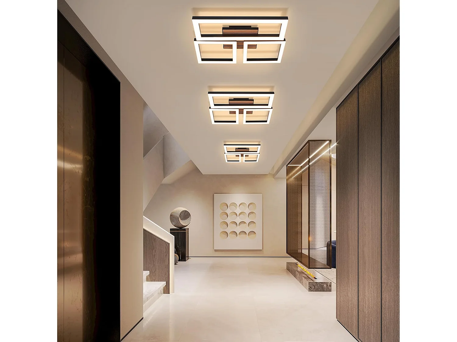ZMH Plafonnier LED 21W Noir Design Moderne Effet Bois 3000K Blanc Chaud Pour Salon Chambre Cuisine Bureau