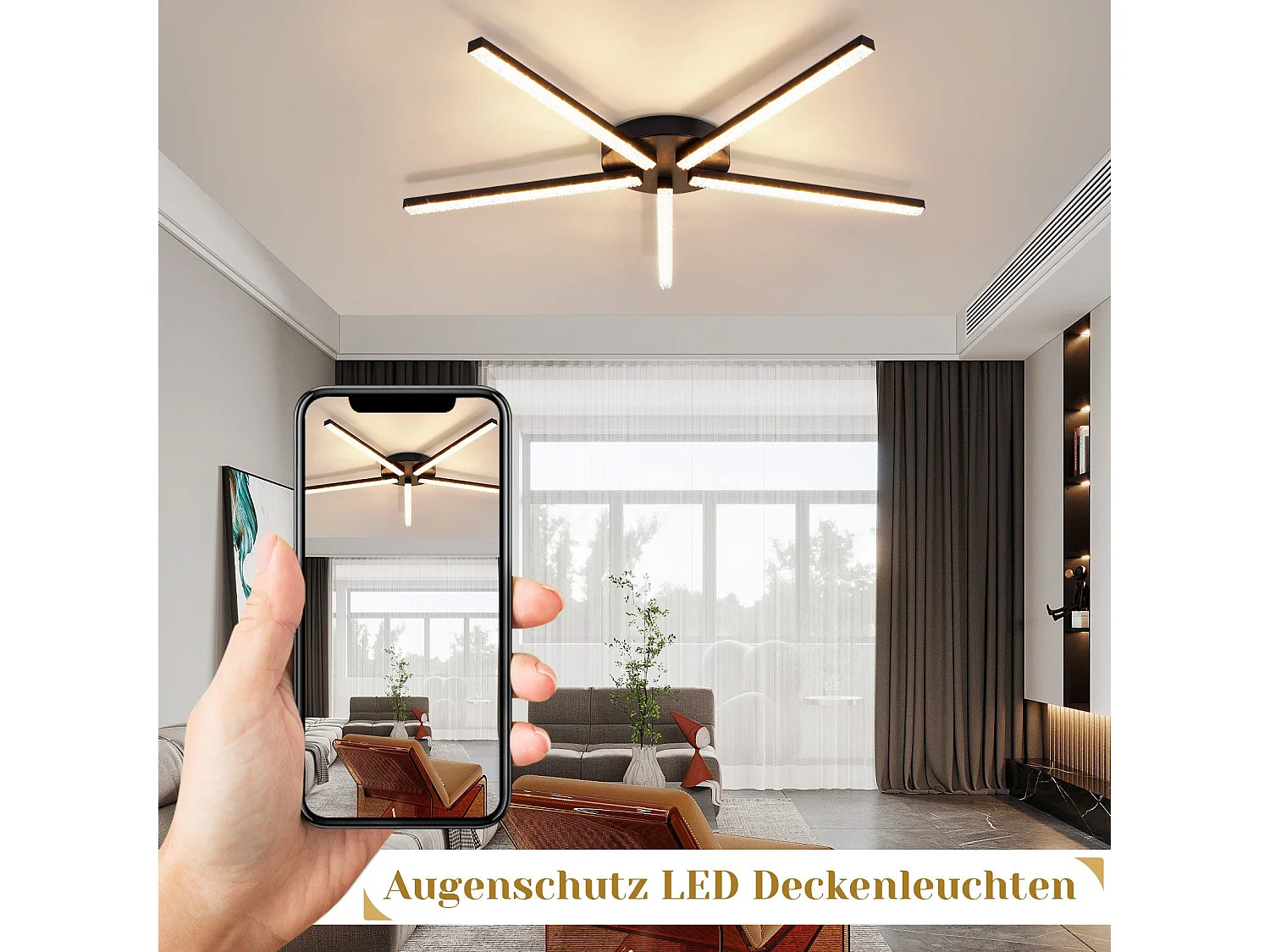 ZMH Plafonnier LED 24W Noir 3000K Moderne Métal Cristal pour Salon Hall d'entrée Cuisine