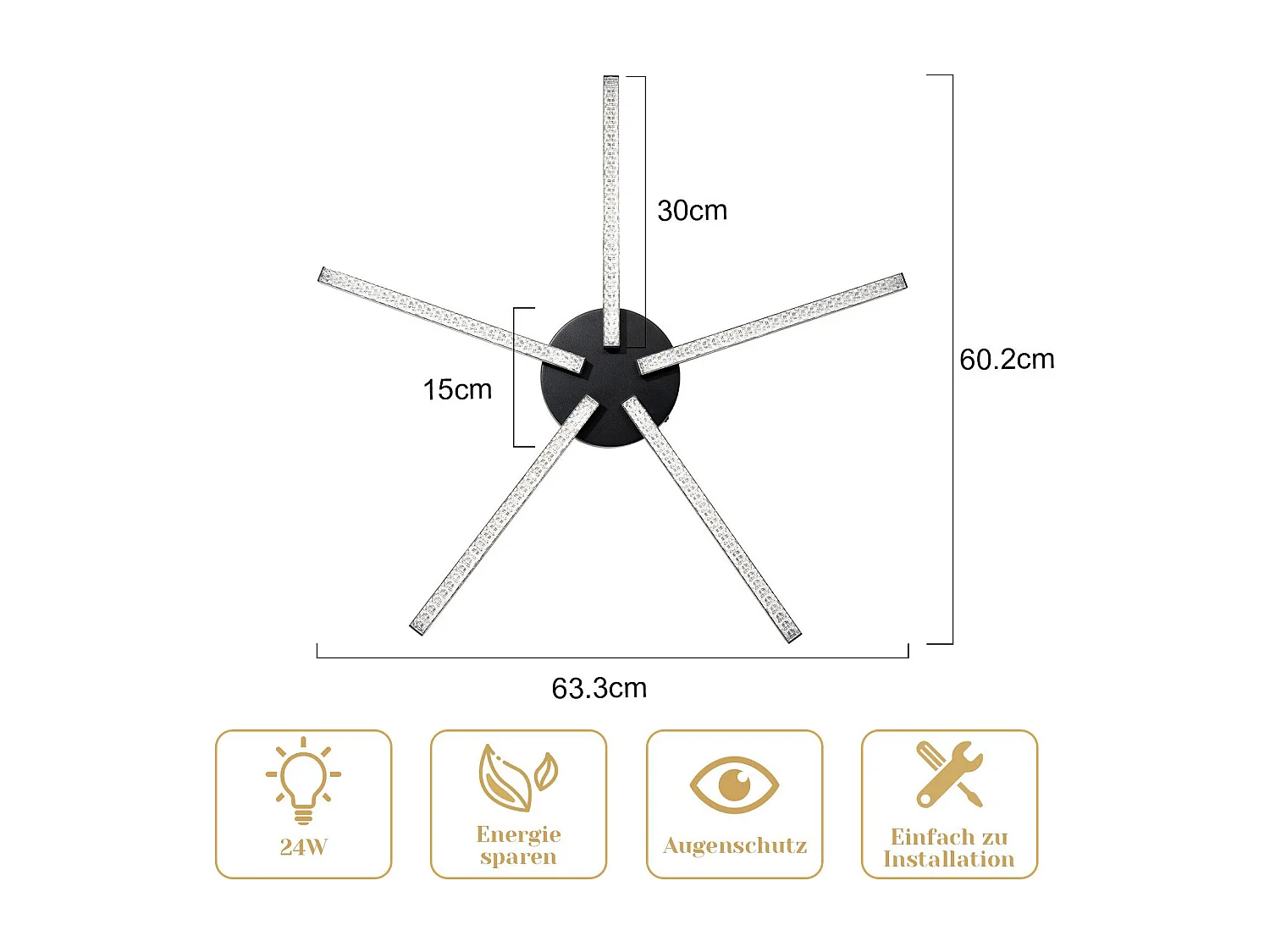 ZMH Plafonnier LED 24W Noir 3000K Moderne Métal Cristal pour Salon Hall d'entrée Cuisine