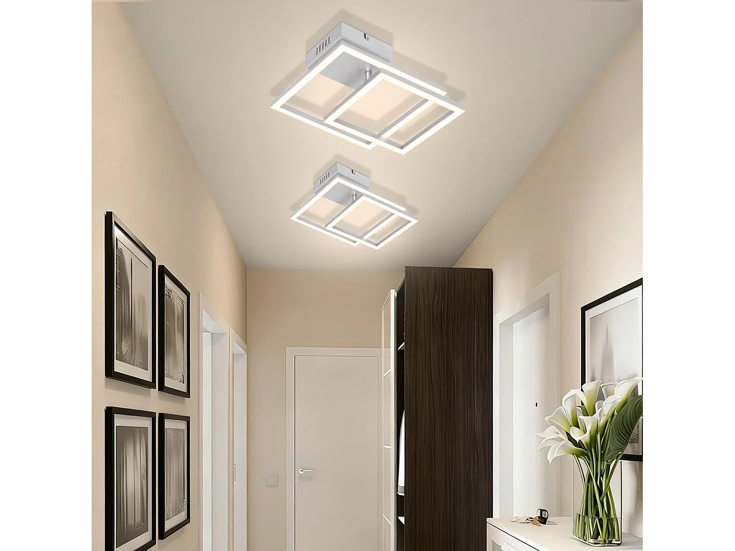 ZMH Plafonnier LED argenté 20W 4000K plafonnier salon carrée moderne lampe de chambre pour couloir bureau