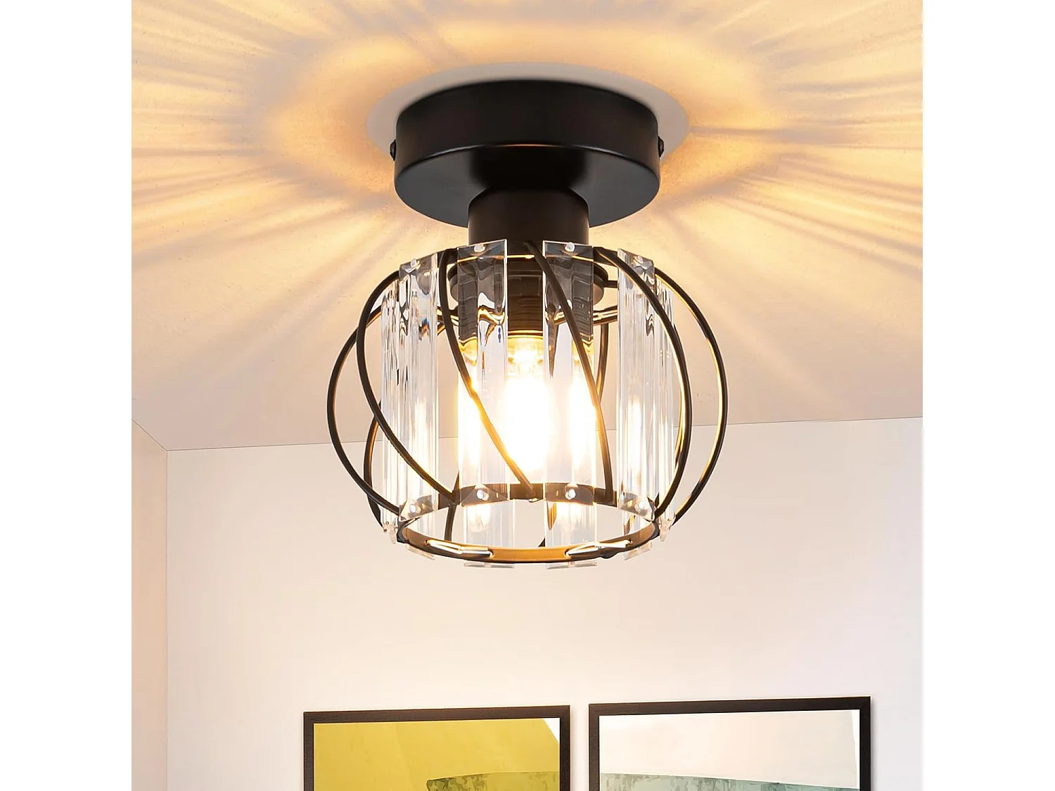 ZMH Plafonnier Moderne Noir en Cristal E27 pour Intérieur Éclairage Vintage