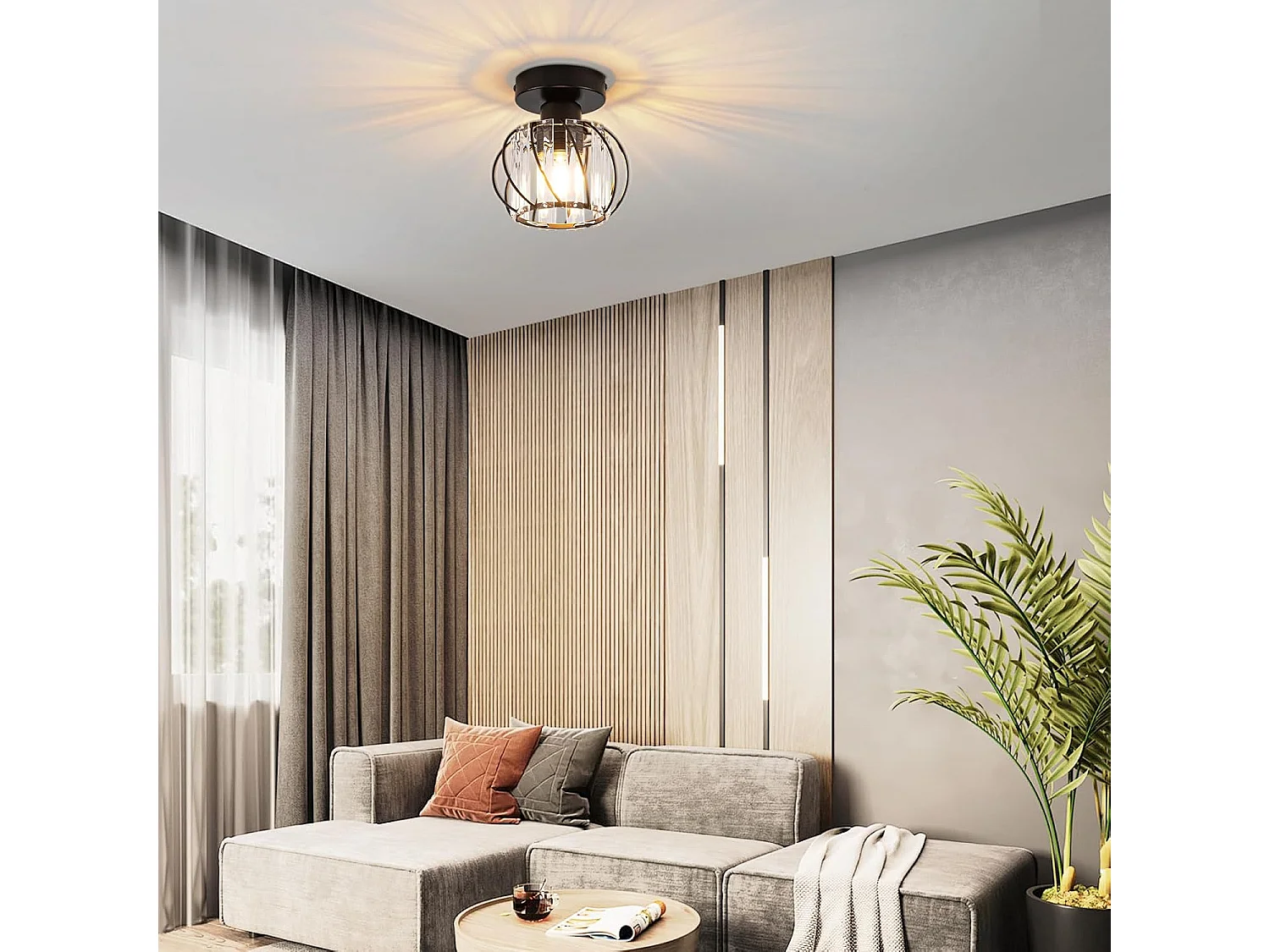 ZMH Plafonnier Moderne Noir en Cristal E27 pour Intérieur Éclairage Vintage