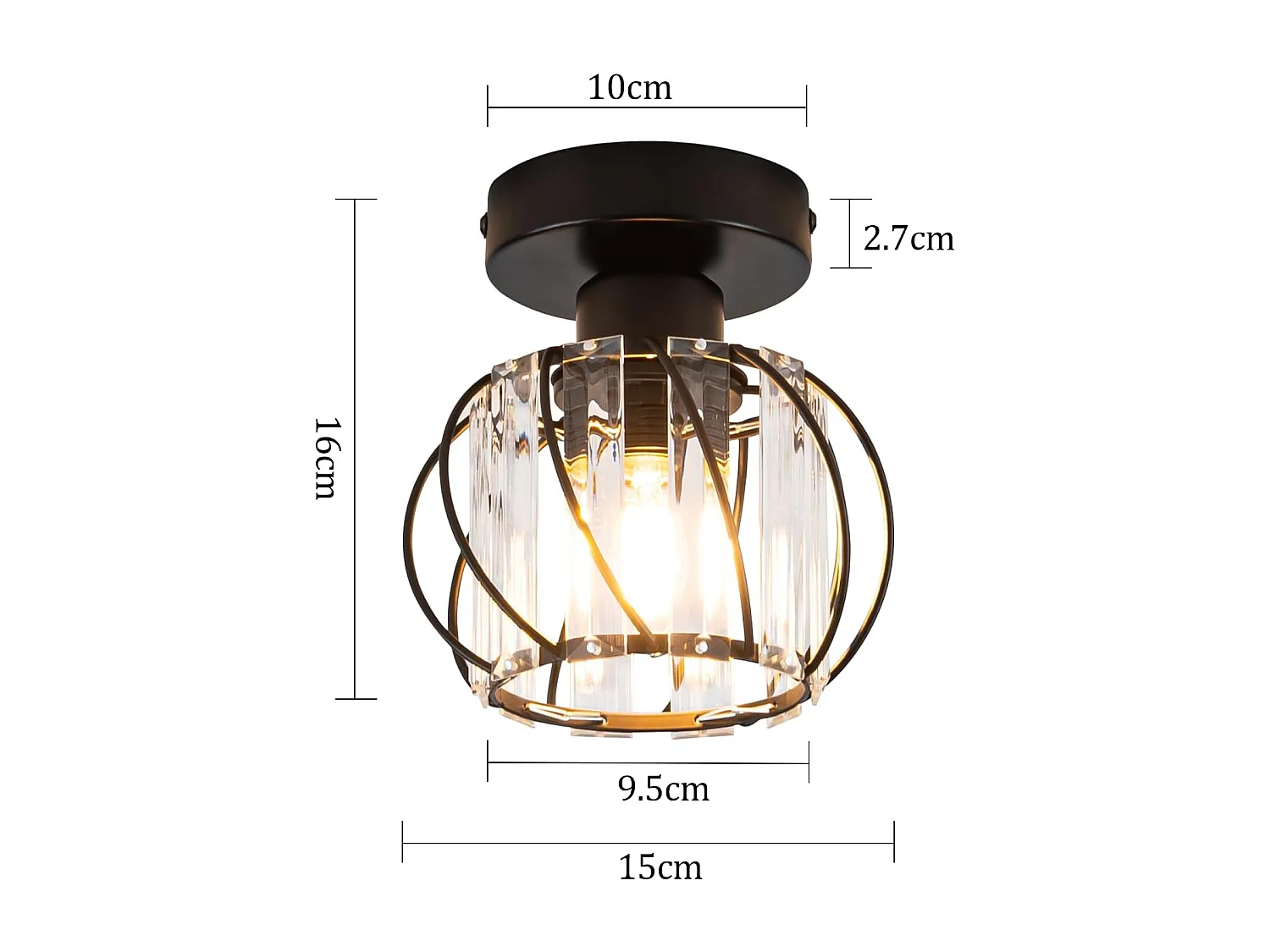 ZMH Plafonnier Moderne Noir en Cristal E27 pour Intérieur Éclairage Vintage