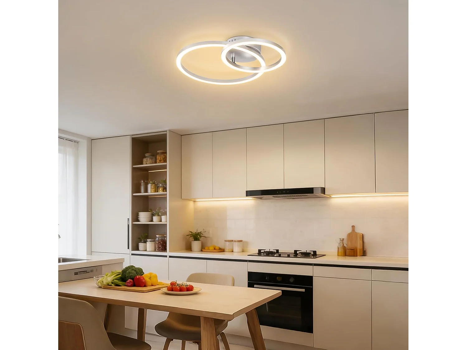 ZMH Plafonnier LED 23W argent 3000K blanc chaud design moderne à 2 anneaux pour salon ou chambre ou couloir